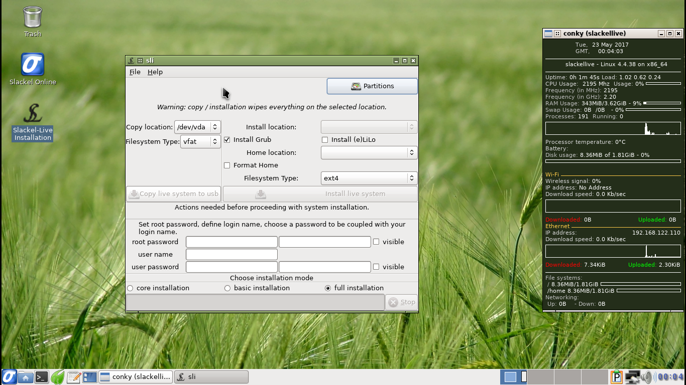 Slackel desktop screenshot: 7.0 installer