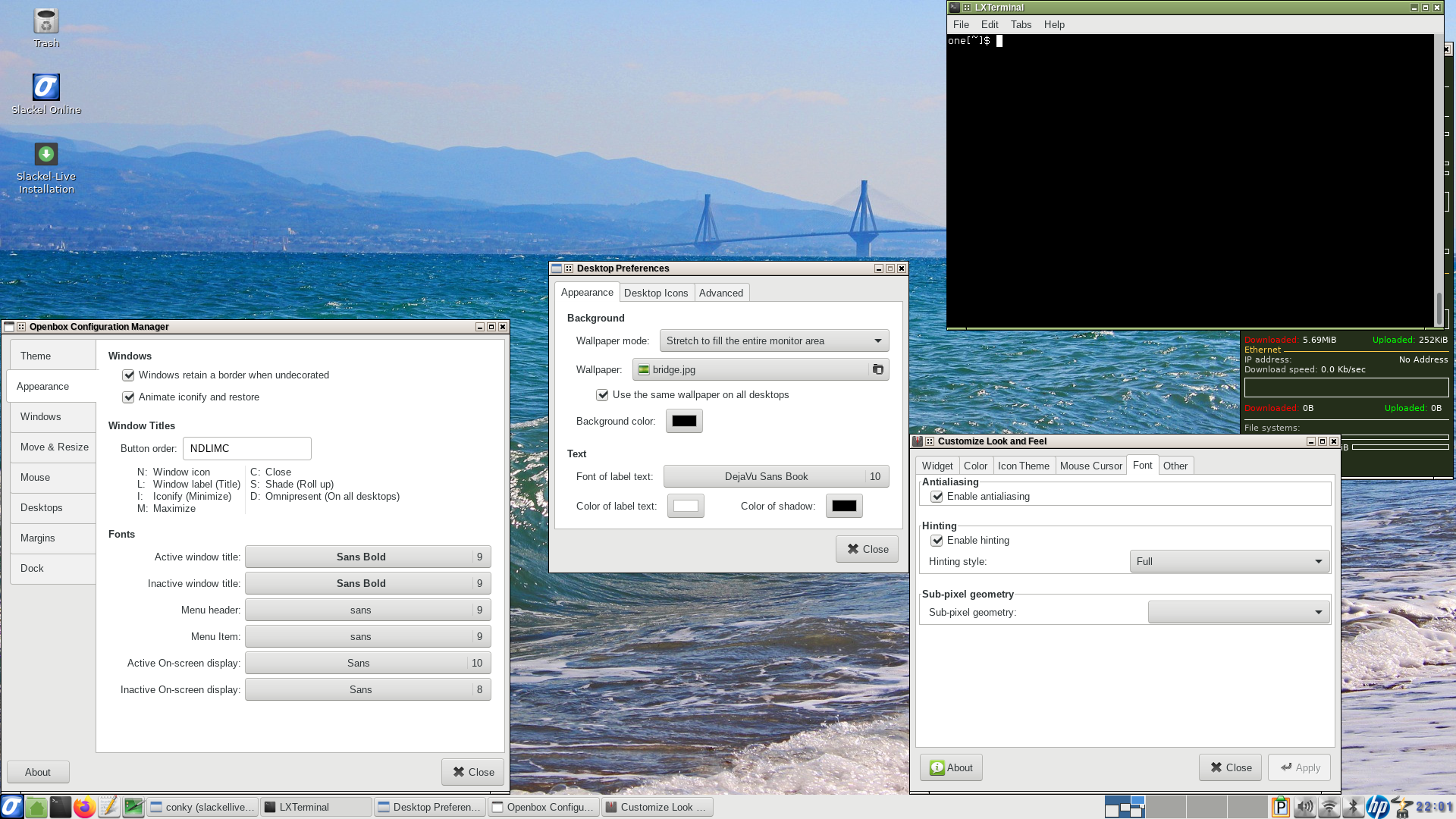 Slackel desktop screenshot: 7.7 fonts