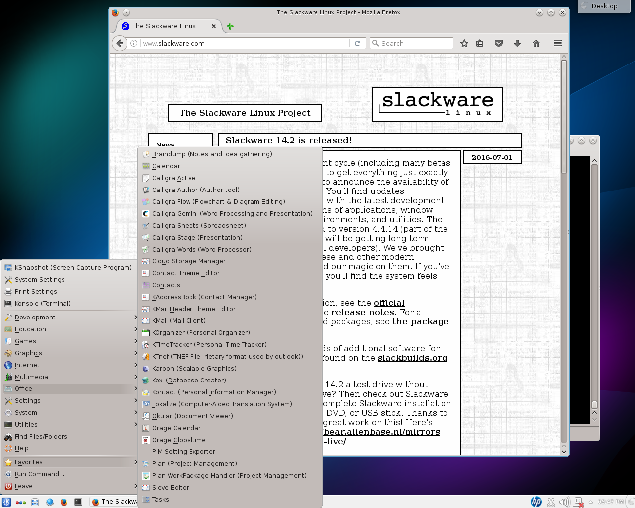 Slackware desktop screenshot: 14.2 menu