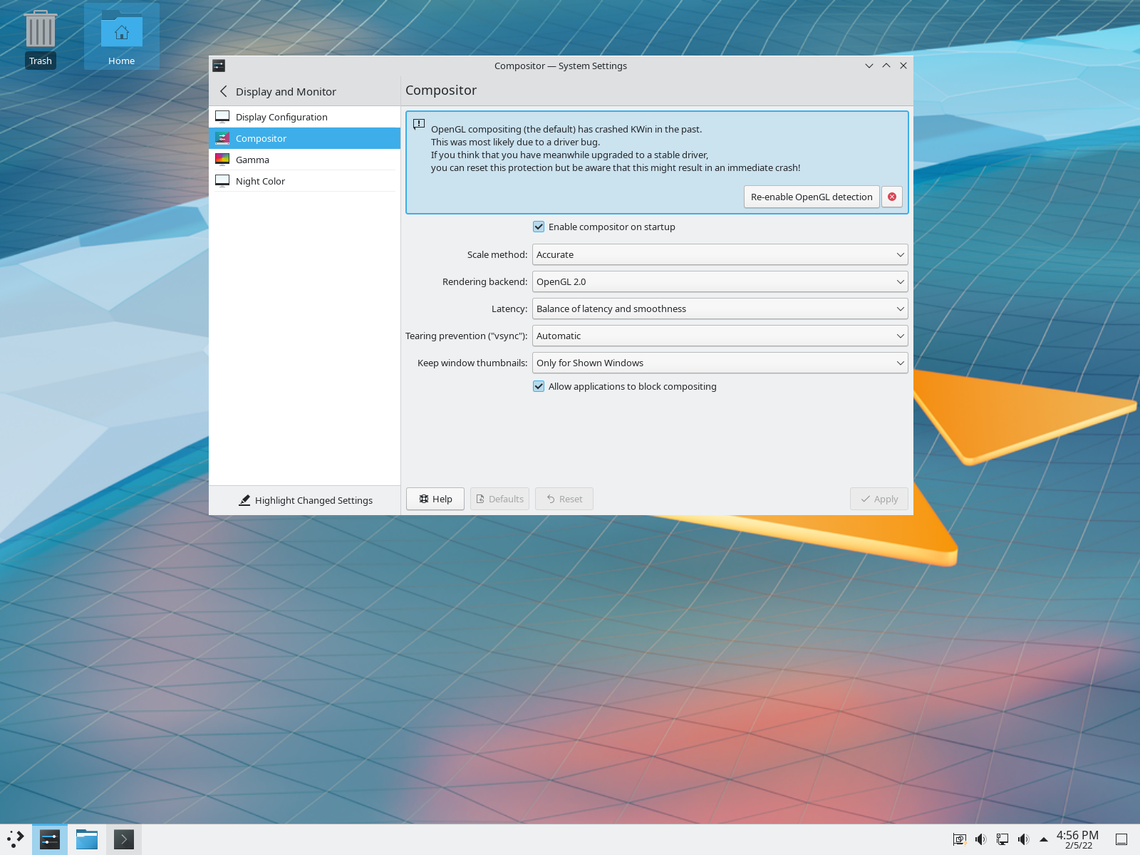 Slackware desktop screenshot: 15.0 settings
