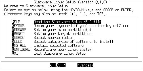 Slackware desktop screenshot: installation