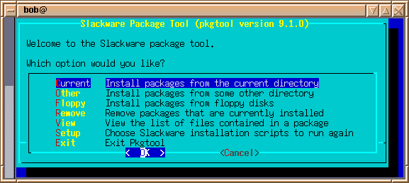 Slackware desktop screenshot: pkgtool1