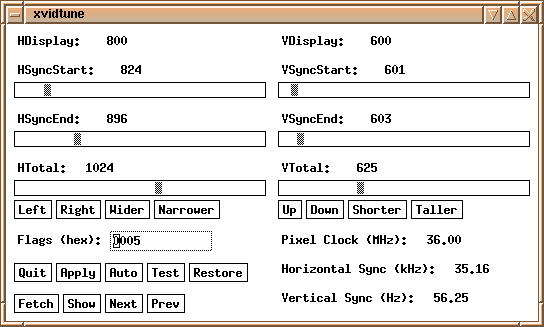 Slackware desktop screenshot: xvidtune