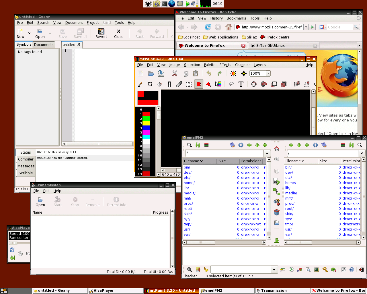 SliTaz desktop screenshot: 1.0 desktop