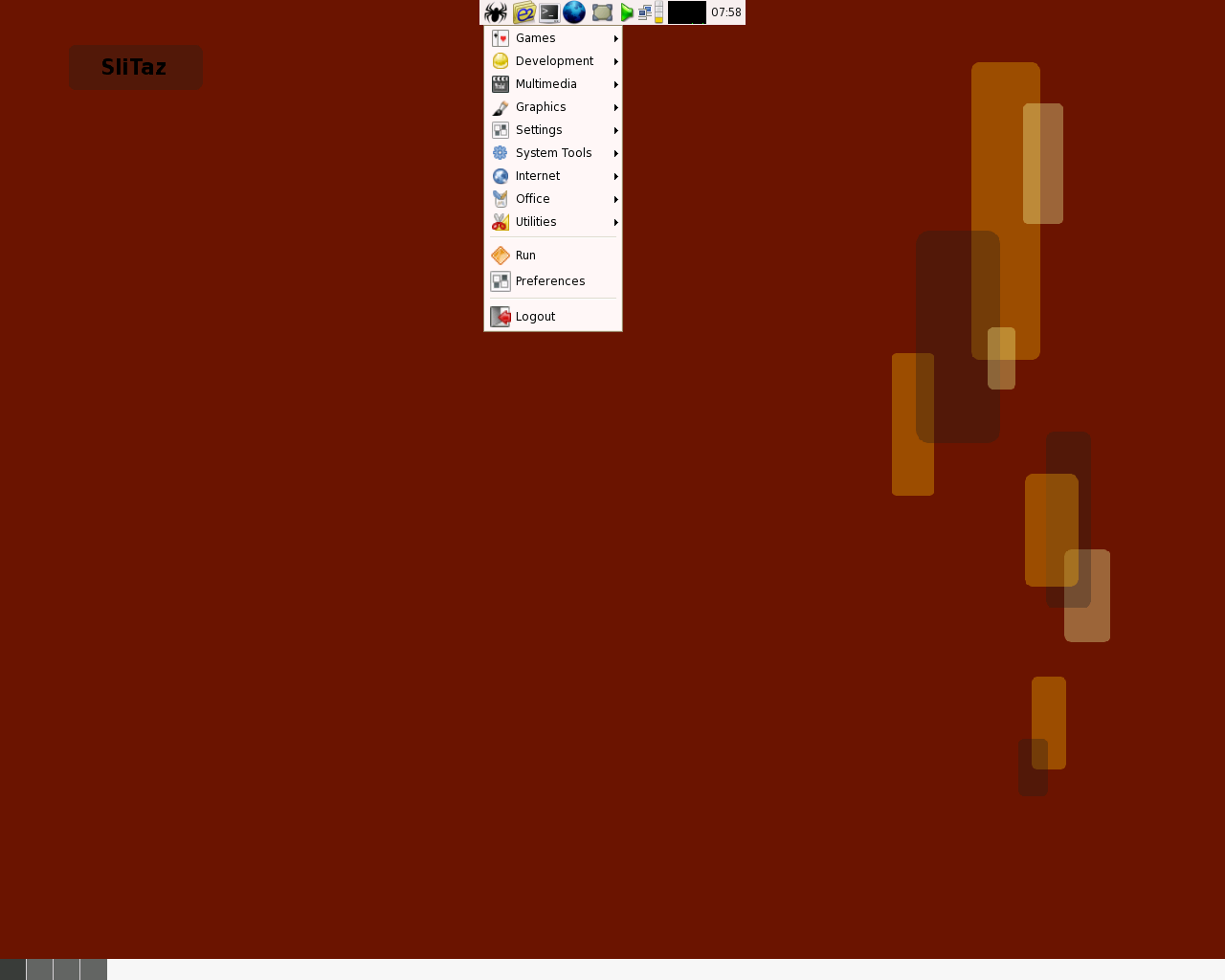 SliTaz desktop screenshot: 1.0