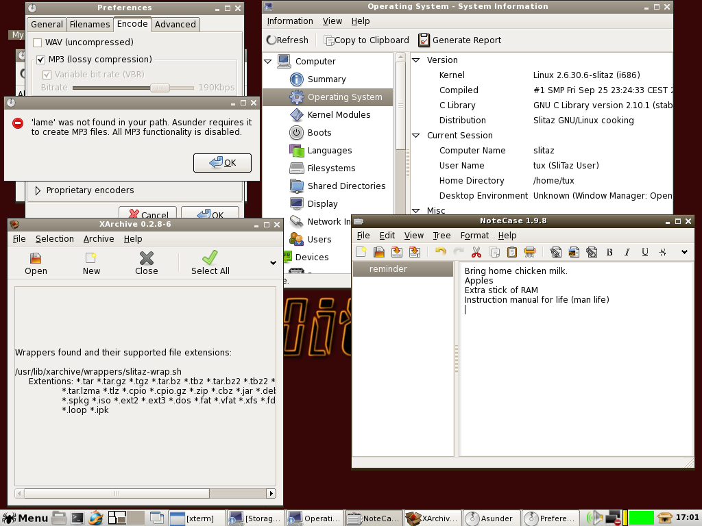 SliTaz desktop screenshot: 20091104 misc
