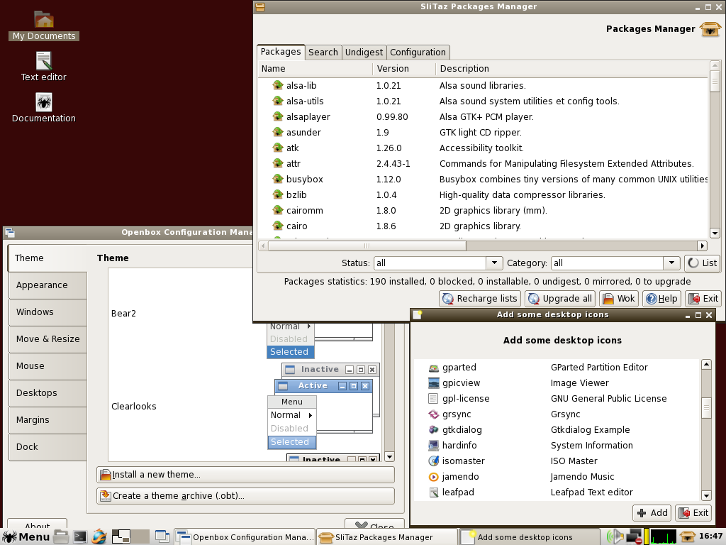 SliTaz desktop screenshot: 20091104 package