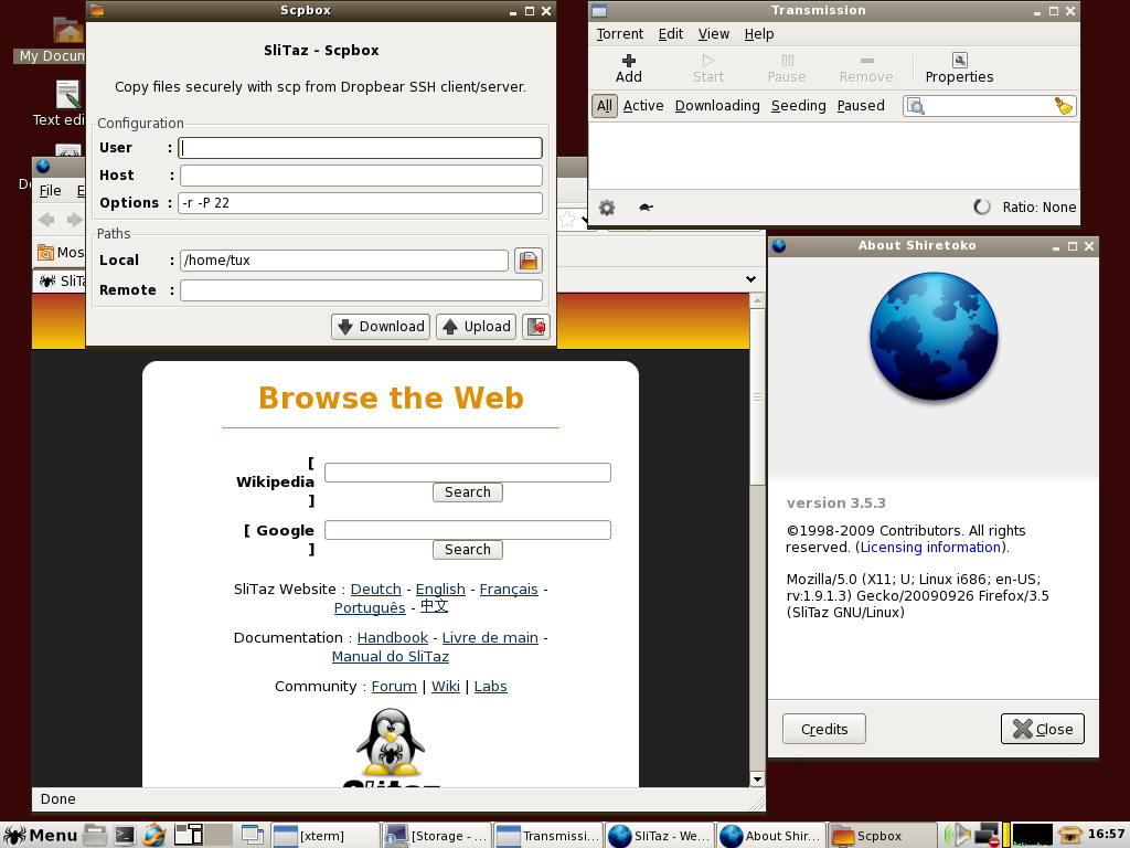 SliTaz desktop screenshot: 20091104 web