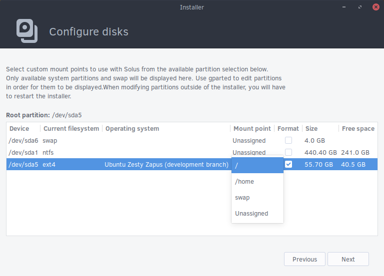 Solus desktop screenshot: 2017.01.01.0 installer