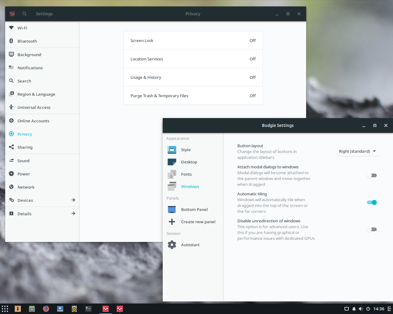 Solus desktop screenshot: 3 settings