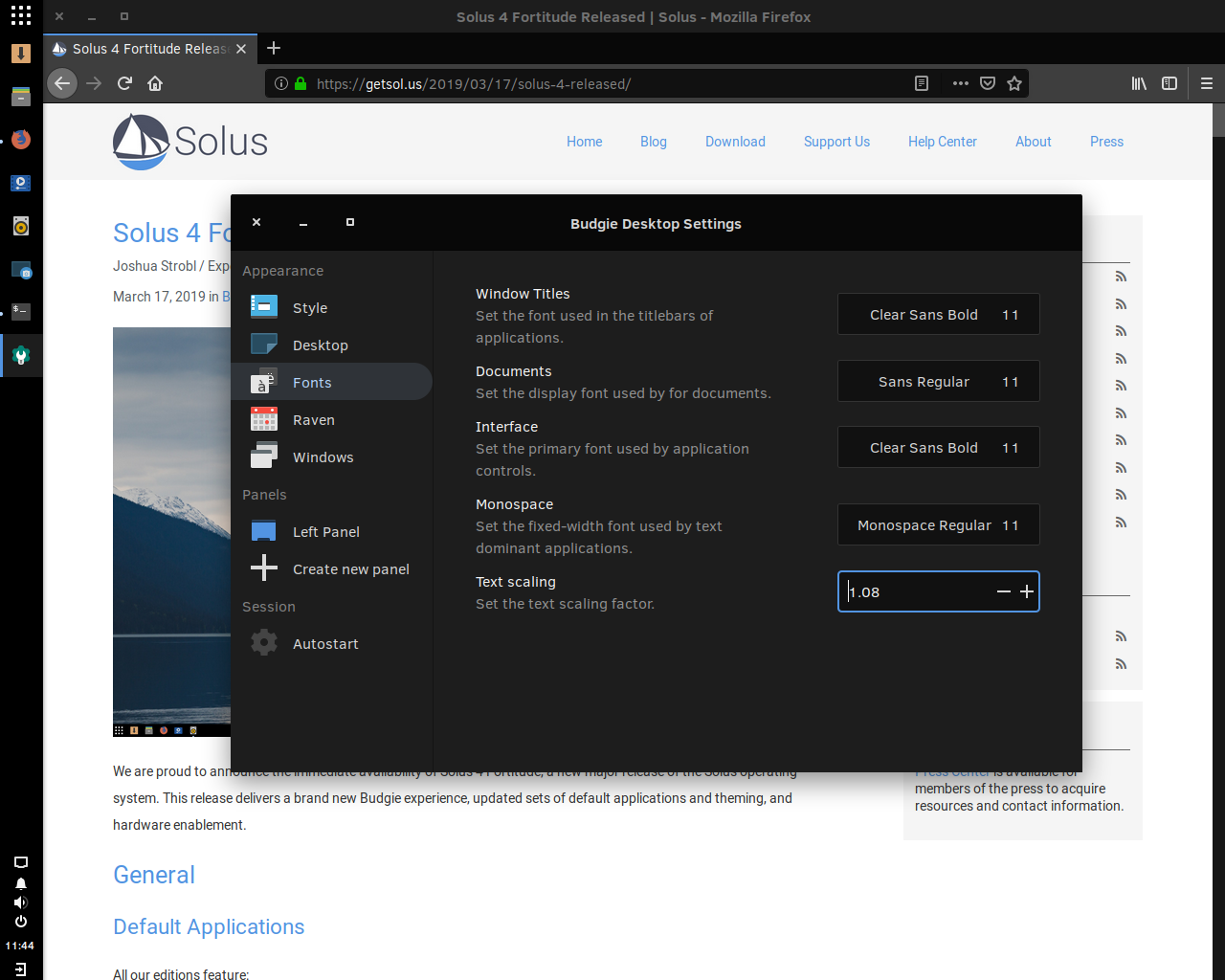 Solus desktop screenshot: 4.0 fonts