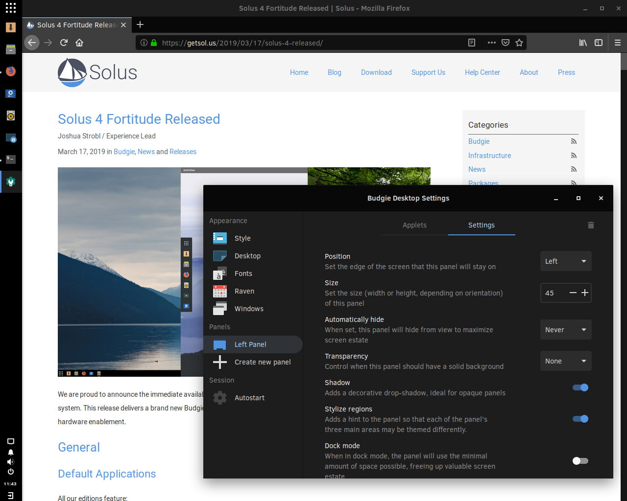 Solus desktop screenshot: 4.0 panel