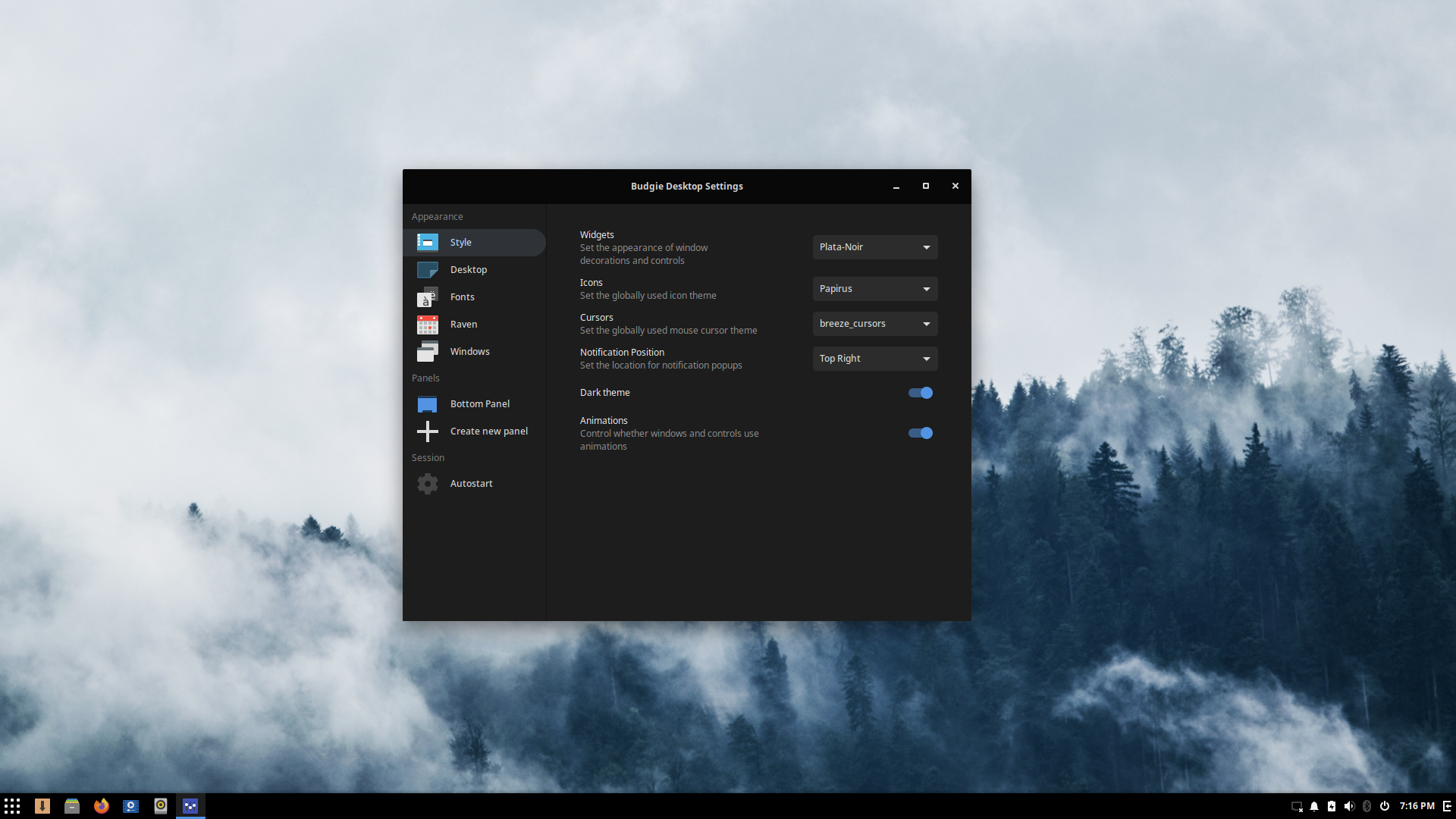 Solus desktop screenshot: 4.1 budgie desktop settings