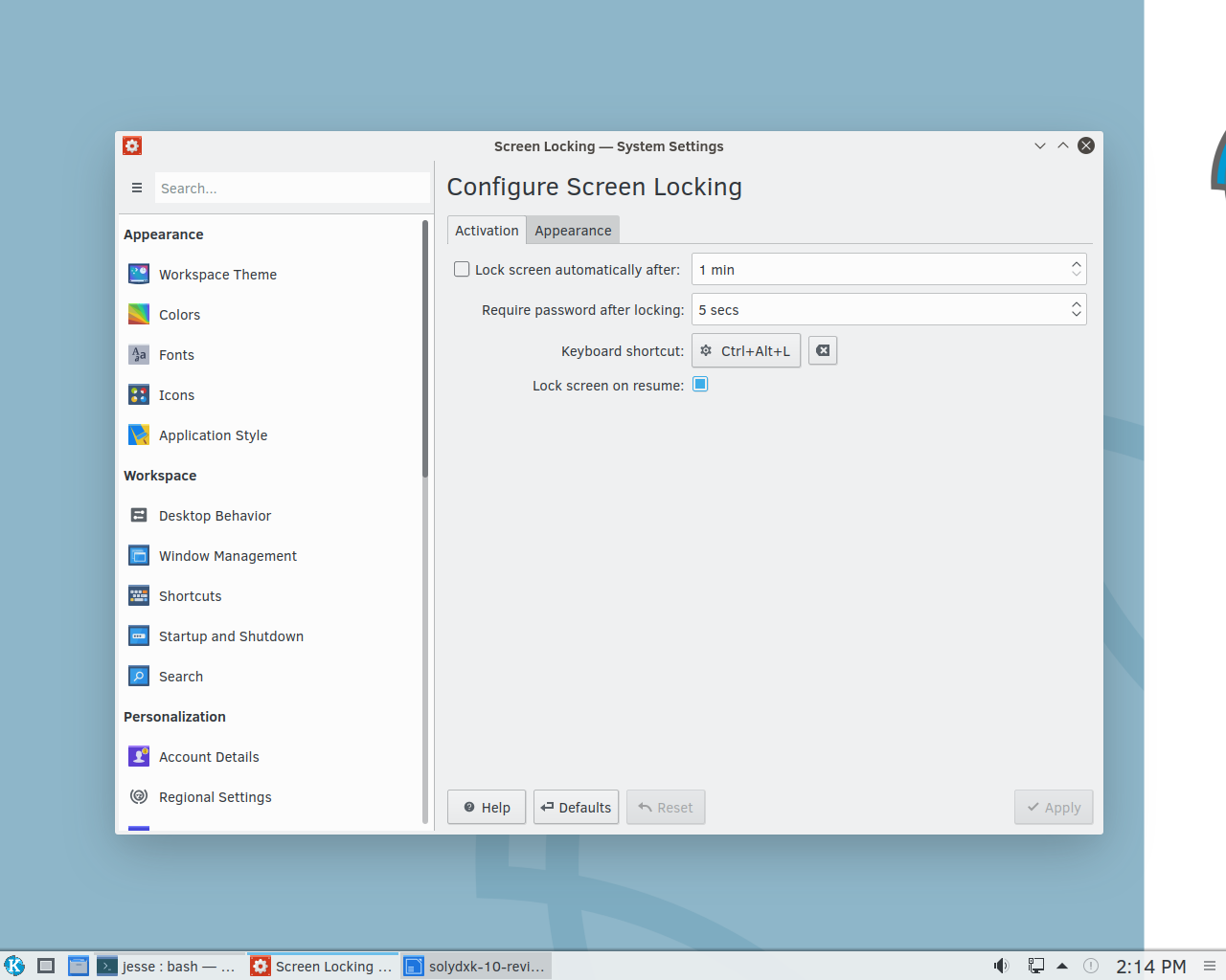 SolydXK desktop screenshot: 10 settings