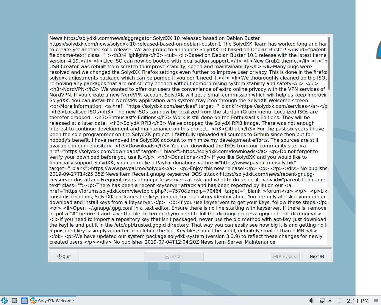 SolydXK desktop screenshot: 10 welcome