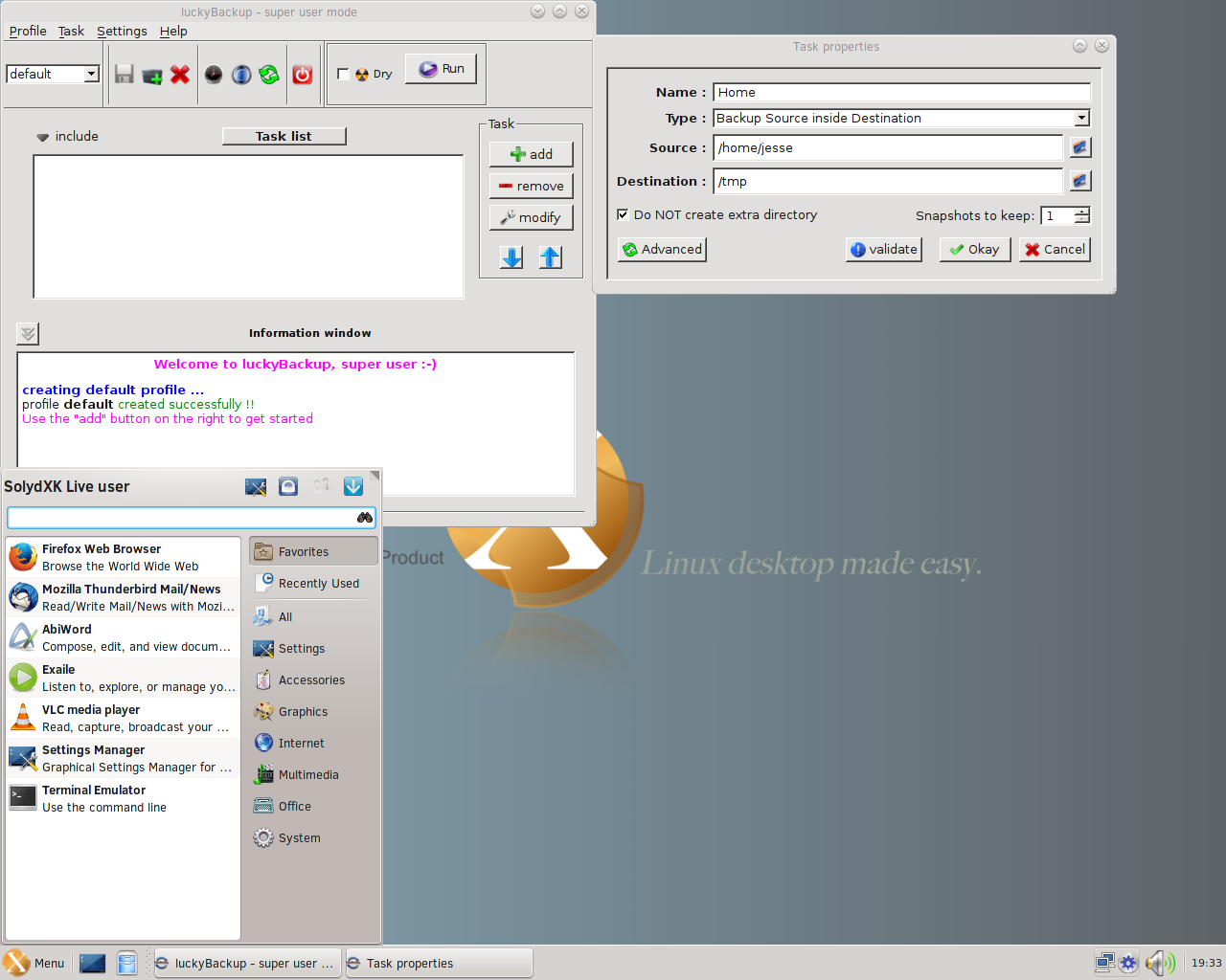 SolydXK desktop screenshot: 201407 backup