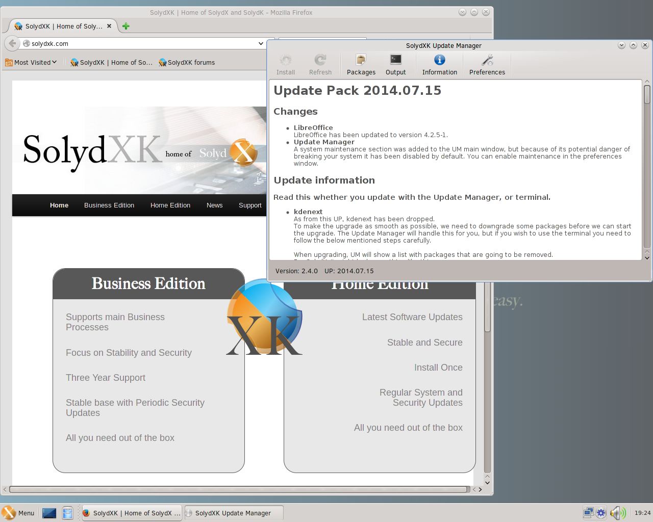 SolydXK desktop screenshot: 201407 update