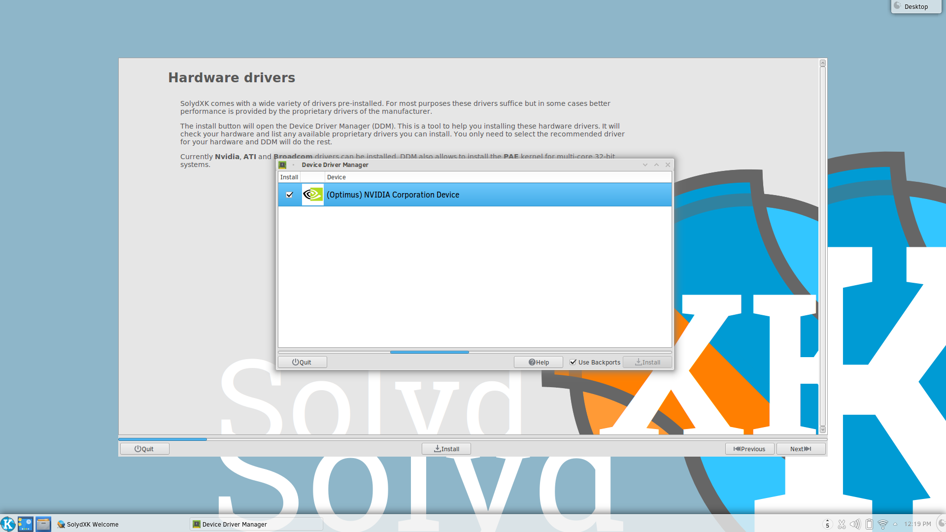 SolydXK desktop screenshot: 201701 drivers