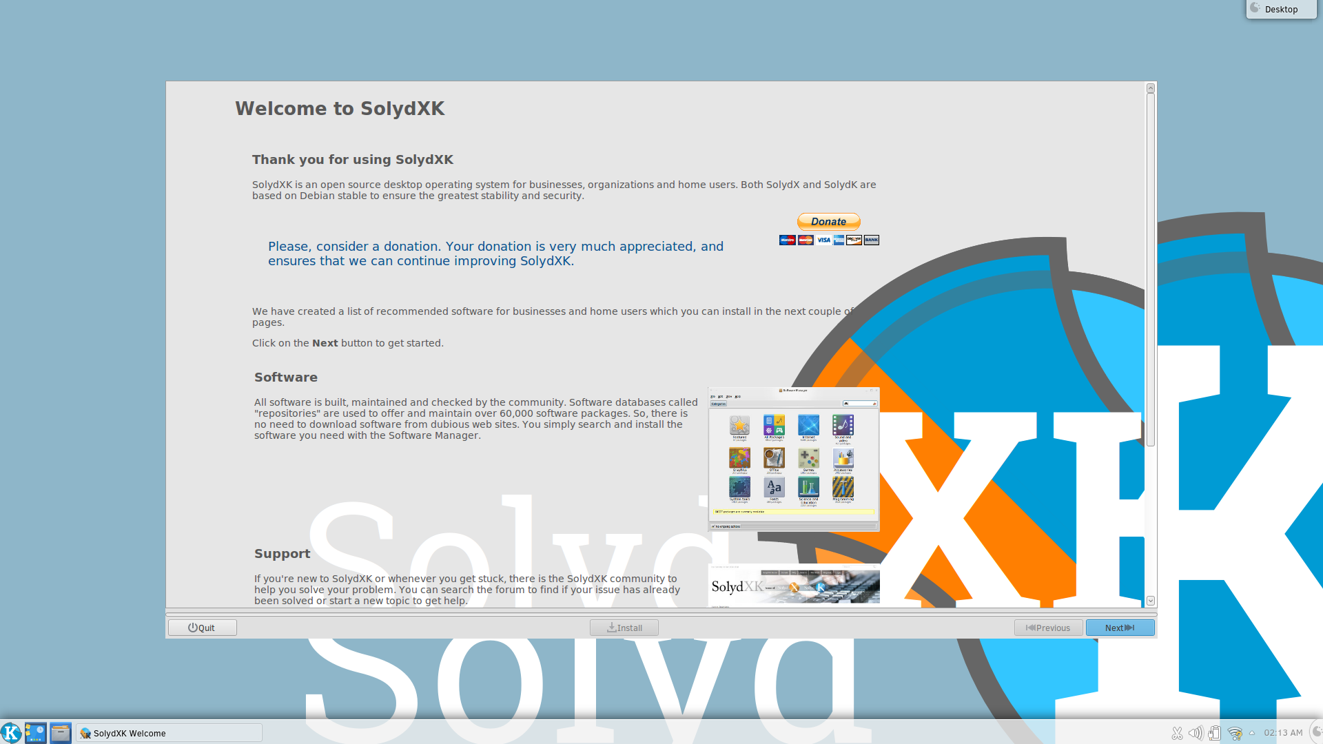 SolydXK desktop screenshot: 201701 welcome