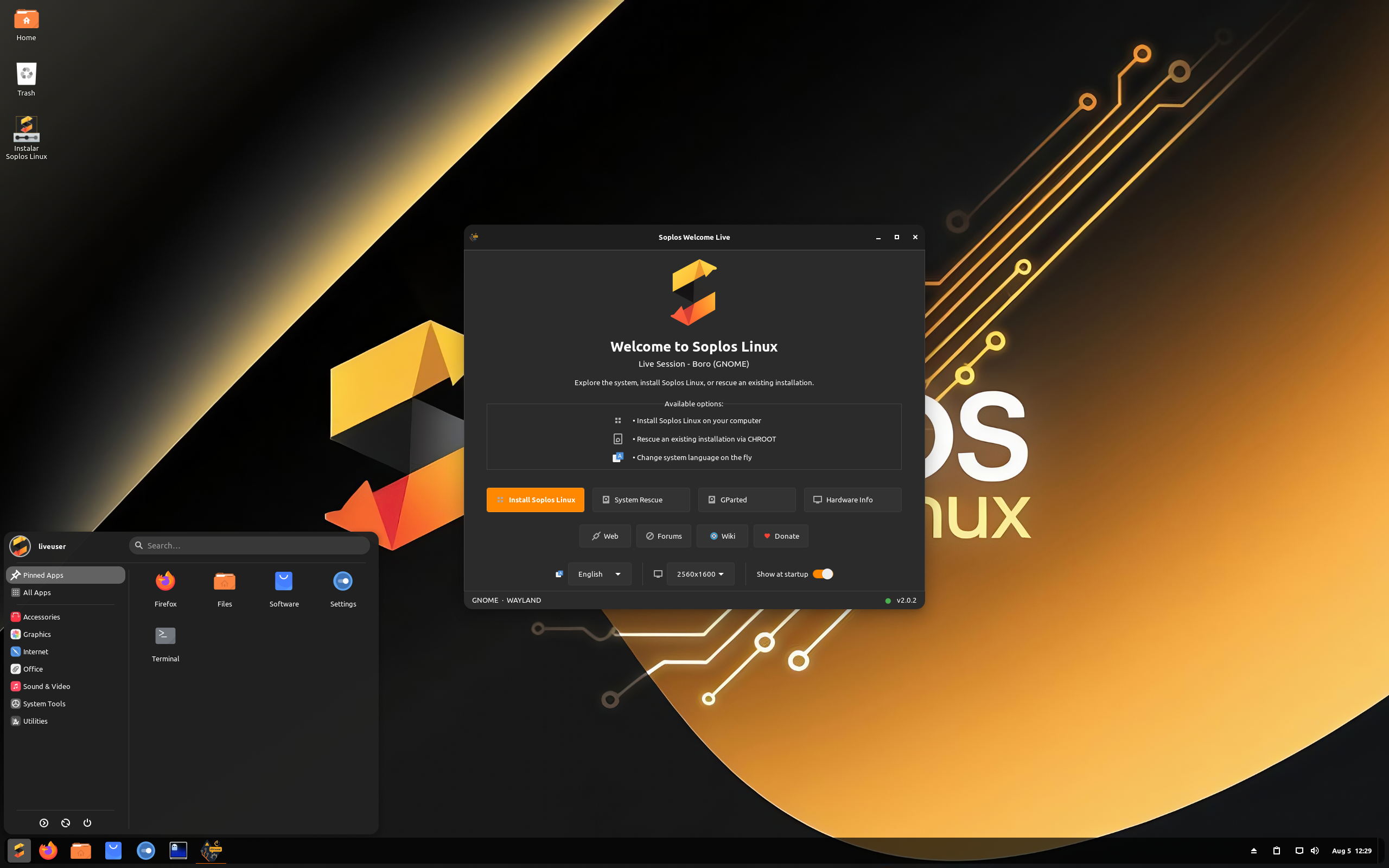Soplos desktop screenshot: 2026.08 gnome