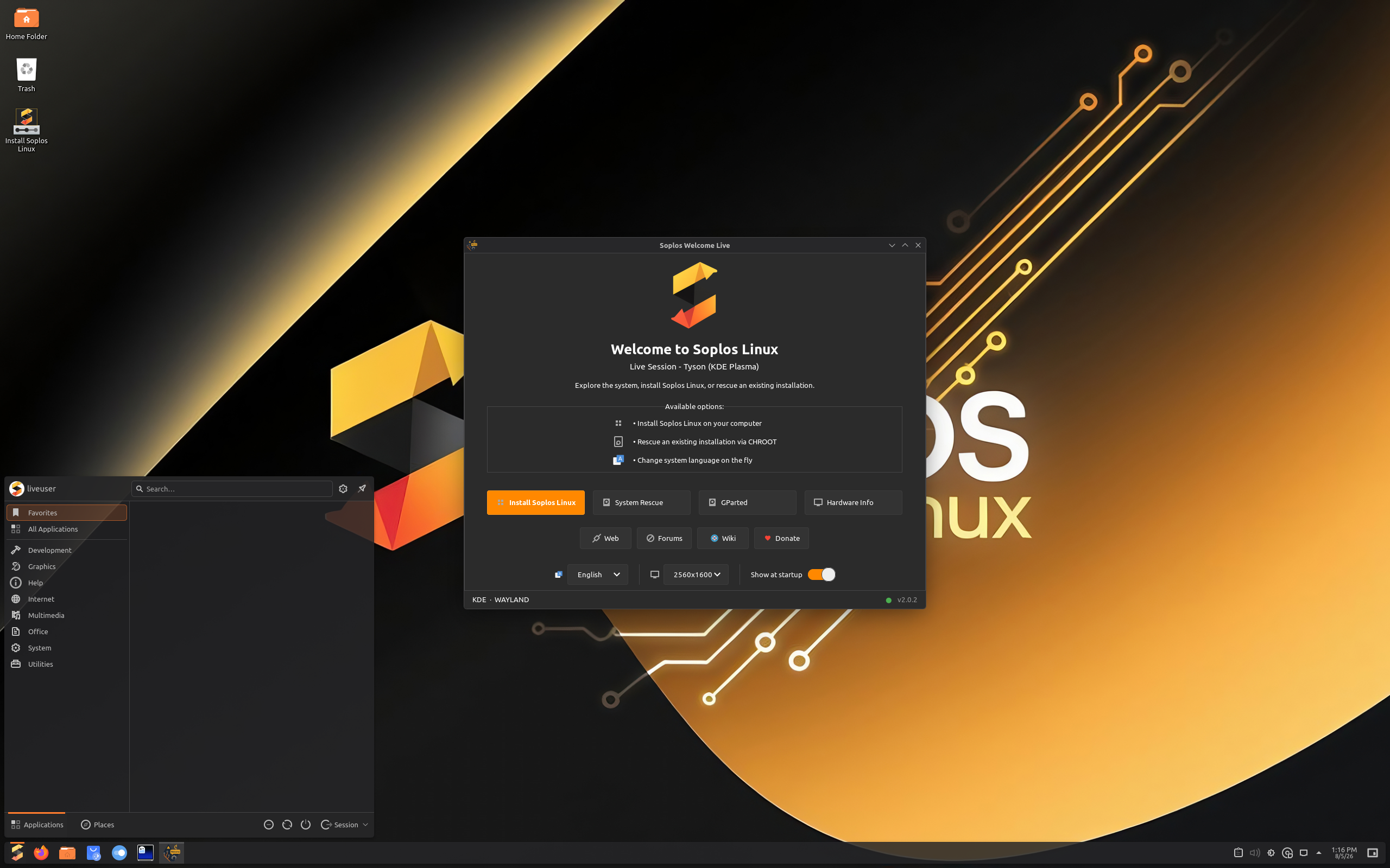 Soplos desktop screenshot: 2026.08 kde