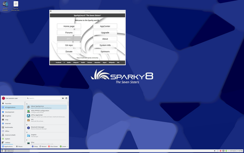 SparkyLinux desktop screenshot: Distribution overview