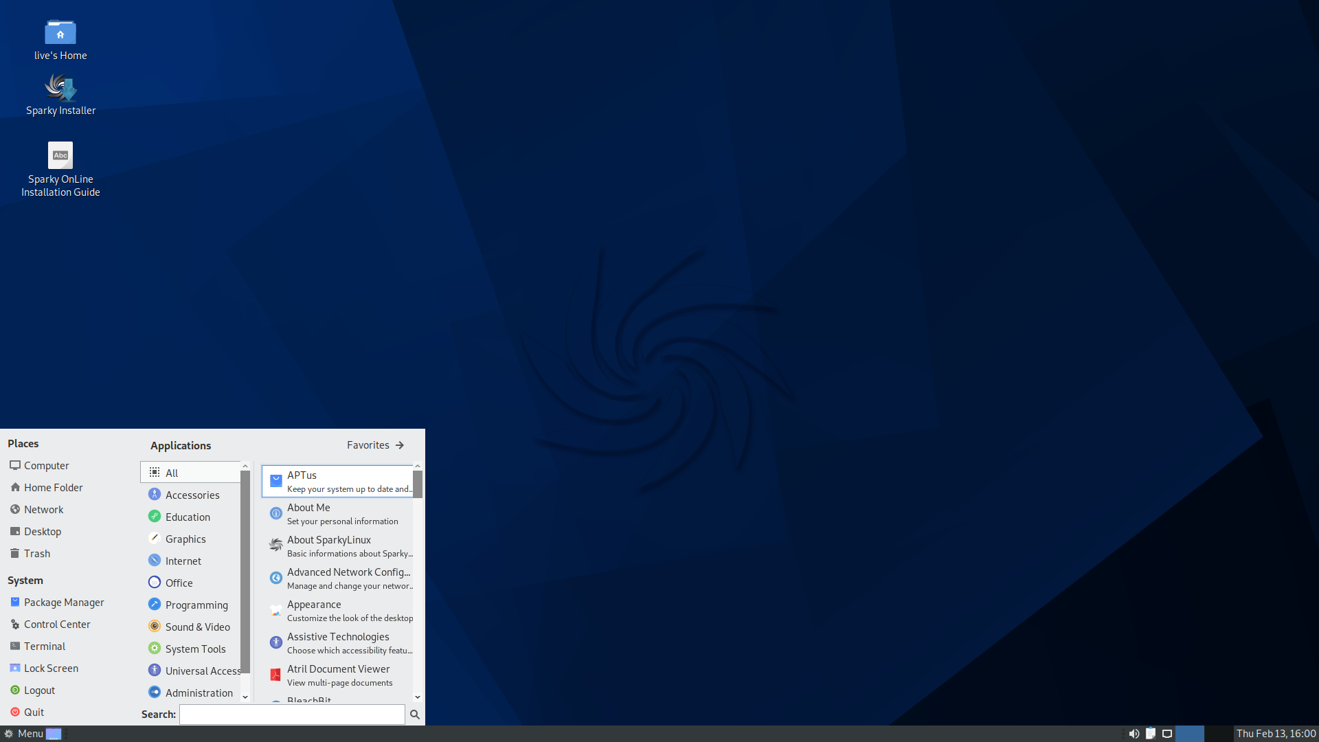 SparkyLinux desktop screenshot: 2020.02