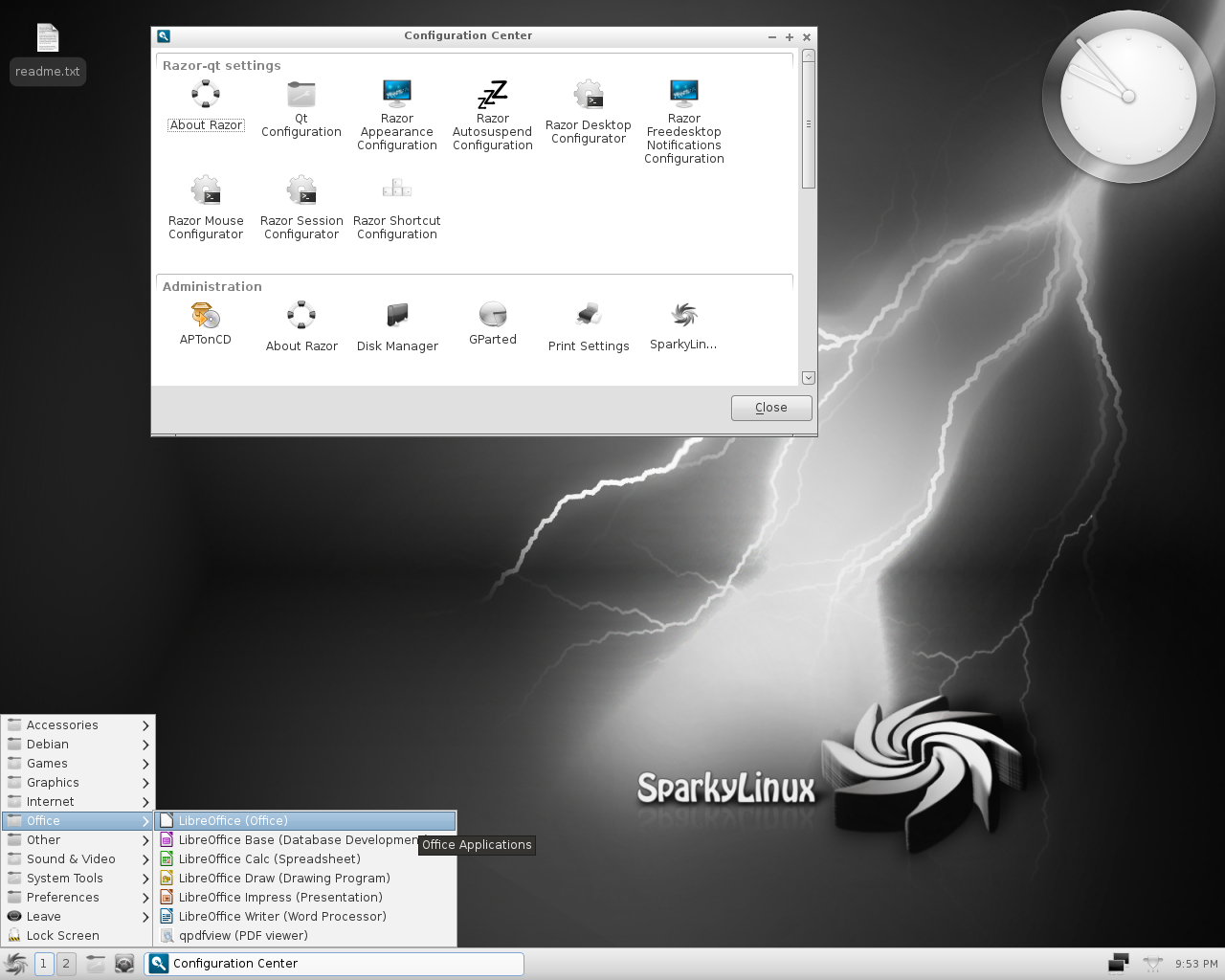 SparkyLinux desktop screenshot: 3.0 settings