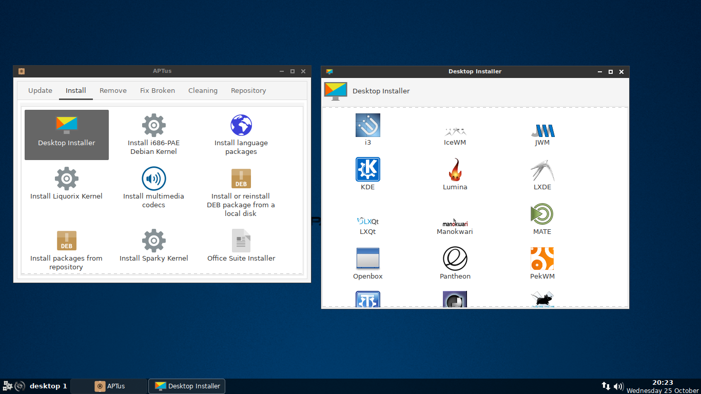 SparkyLinux desktop screenshot: 5.1 desktop installer
