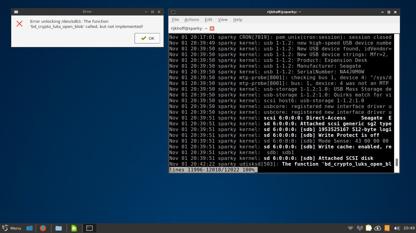 SparkyLinux desktop screenshot: 5.1 encrypted drive