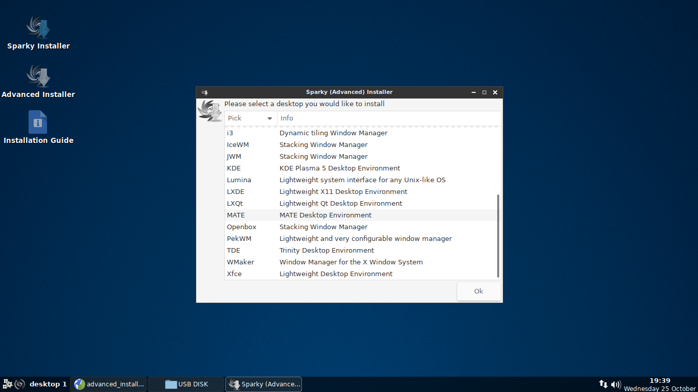 SparkyLinux desktop screenshot: 5.1 installing manokwari