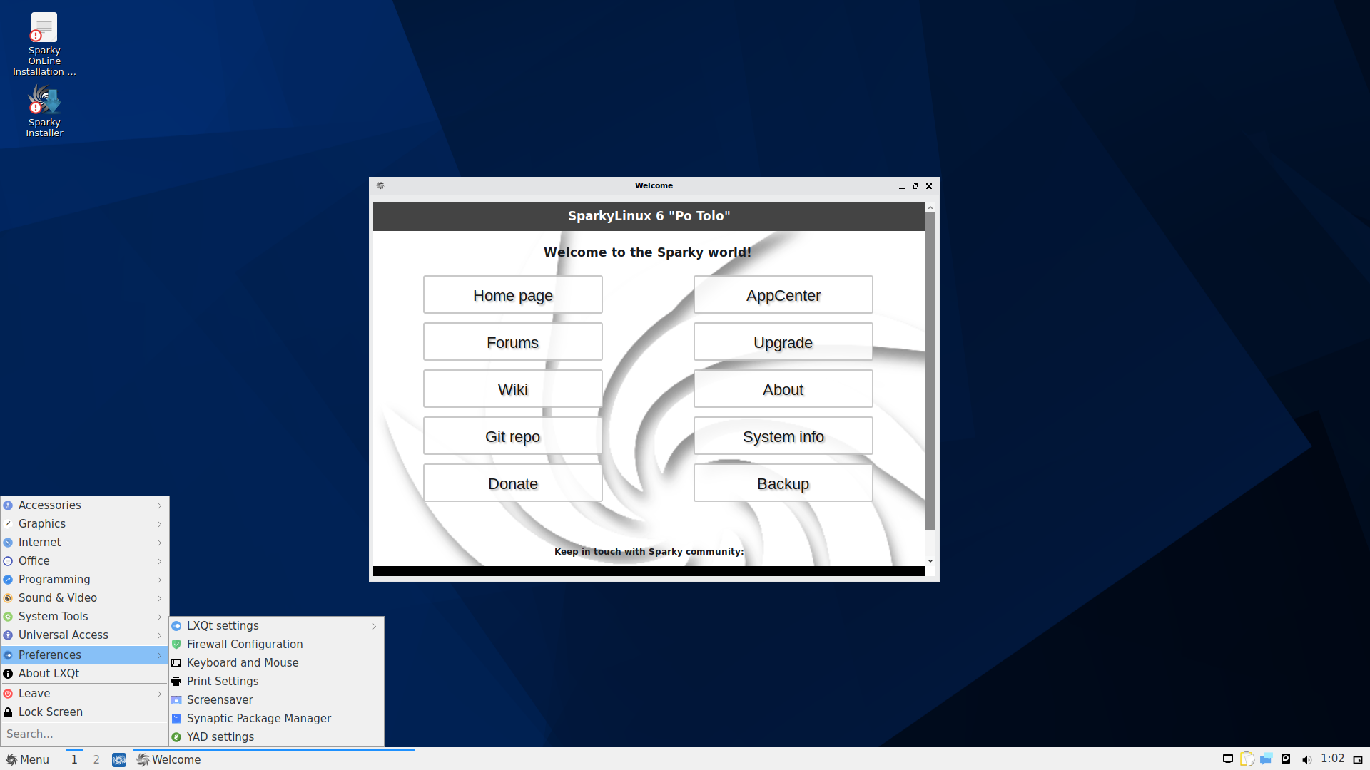 SparkyLinux desktop screenshot: 6.0 lxqt