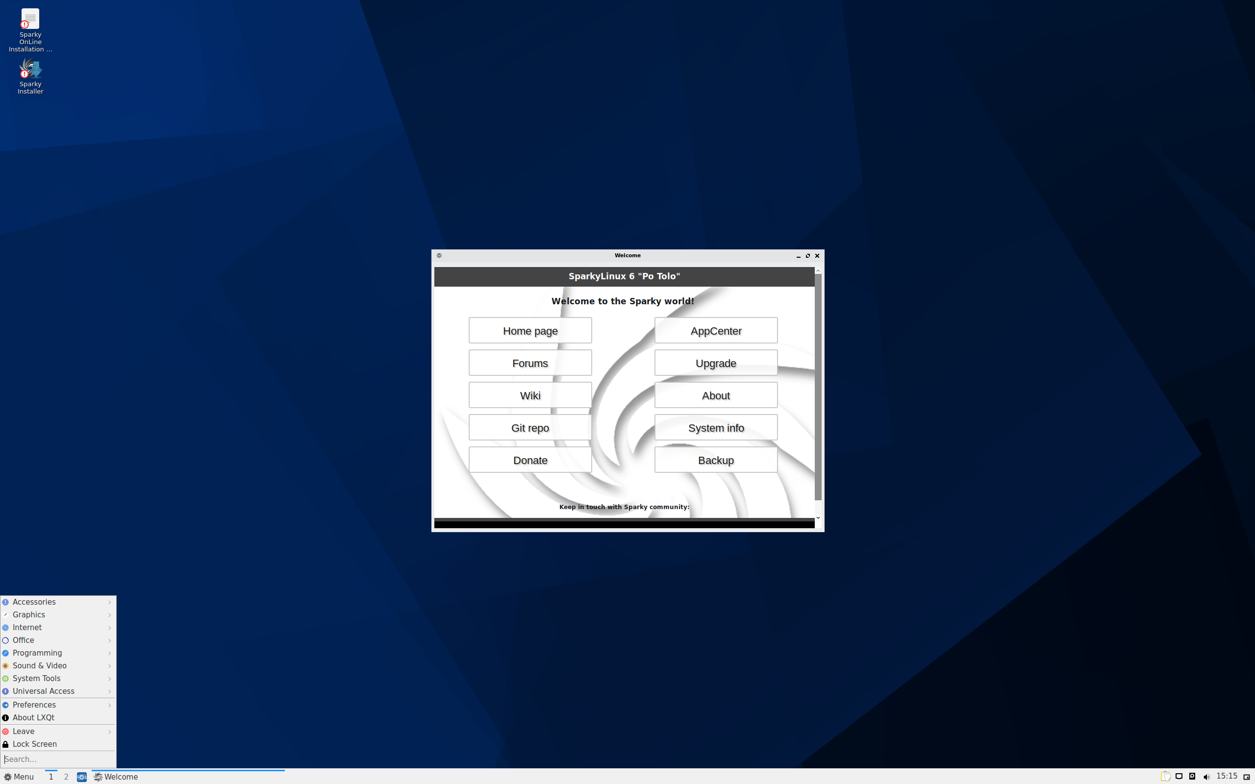 SparkyLinux desktop screenshot: 6.0