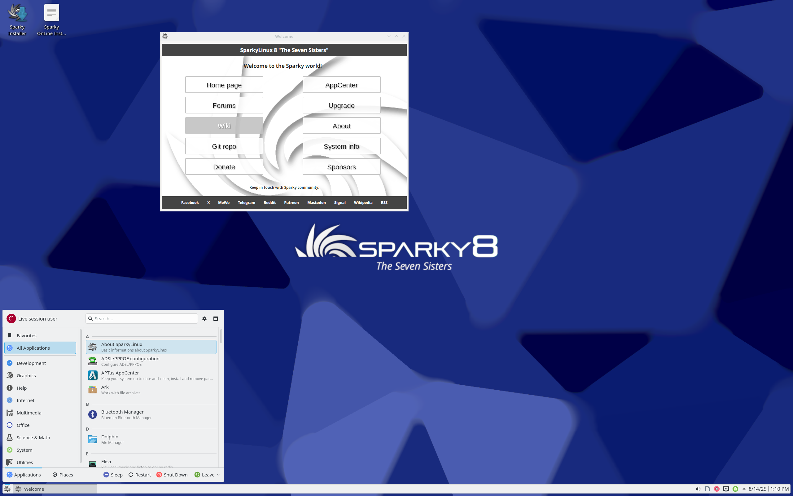 SparkyLinux desktop screenshot: 8.0