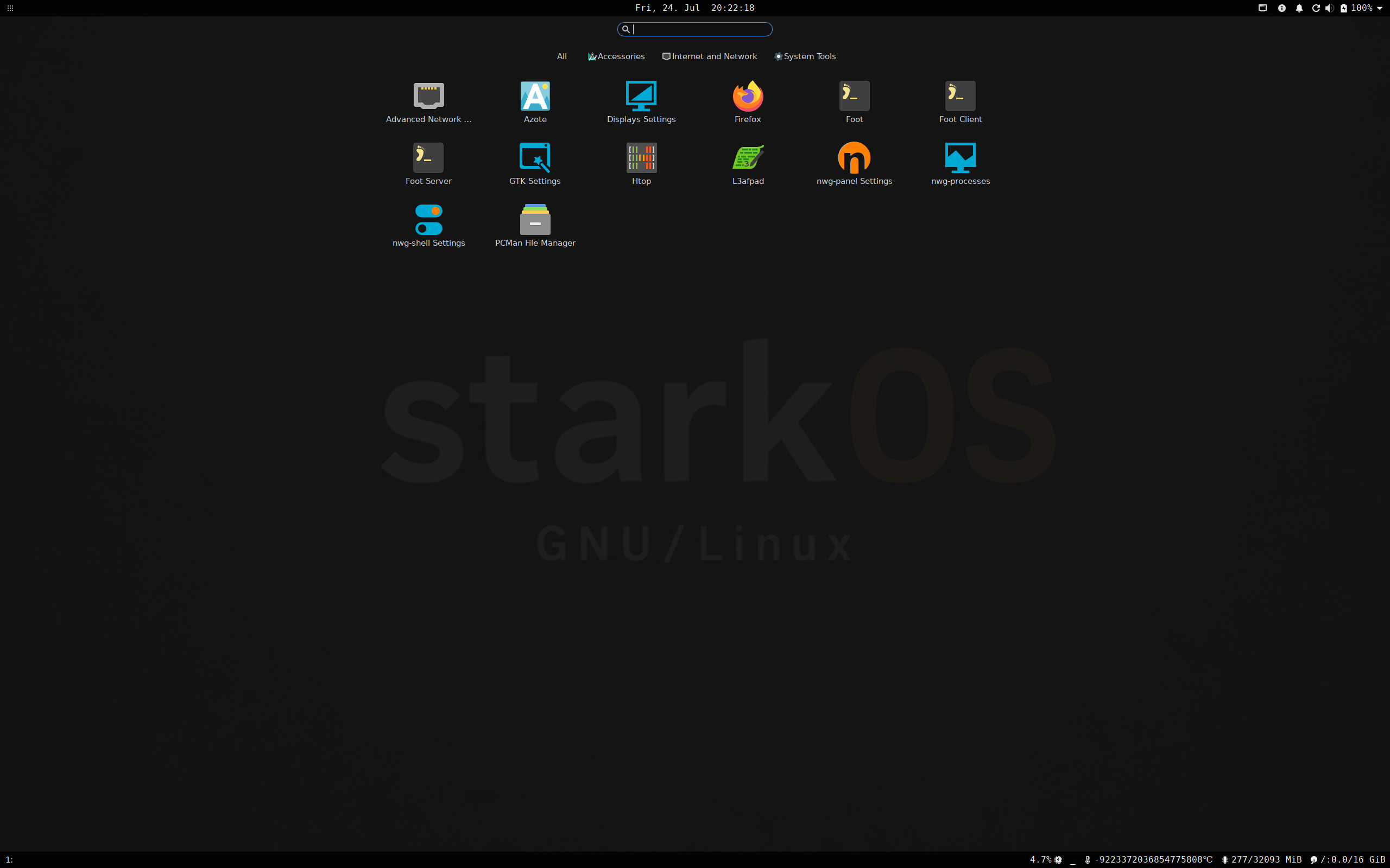 starkOS desktop screenshot: 20260724 sway