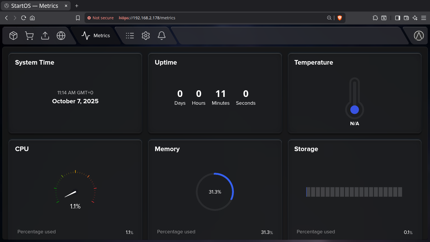 StartOS desktop screenshot: 0.4.0 alpha dash