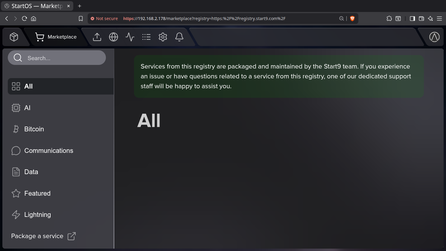 StartOS desktop screenshot: 0.4.0 alpha market