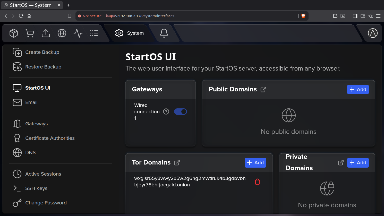 StartOS desktop screenshot: 0.4.0 alpha startosui