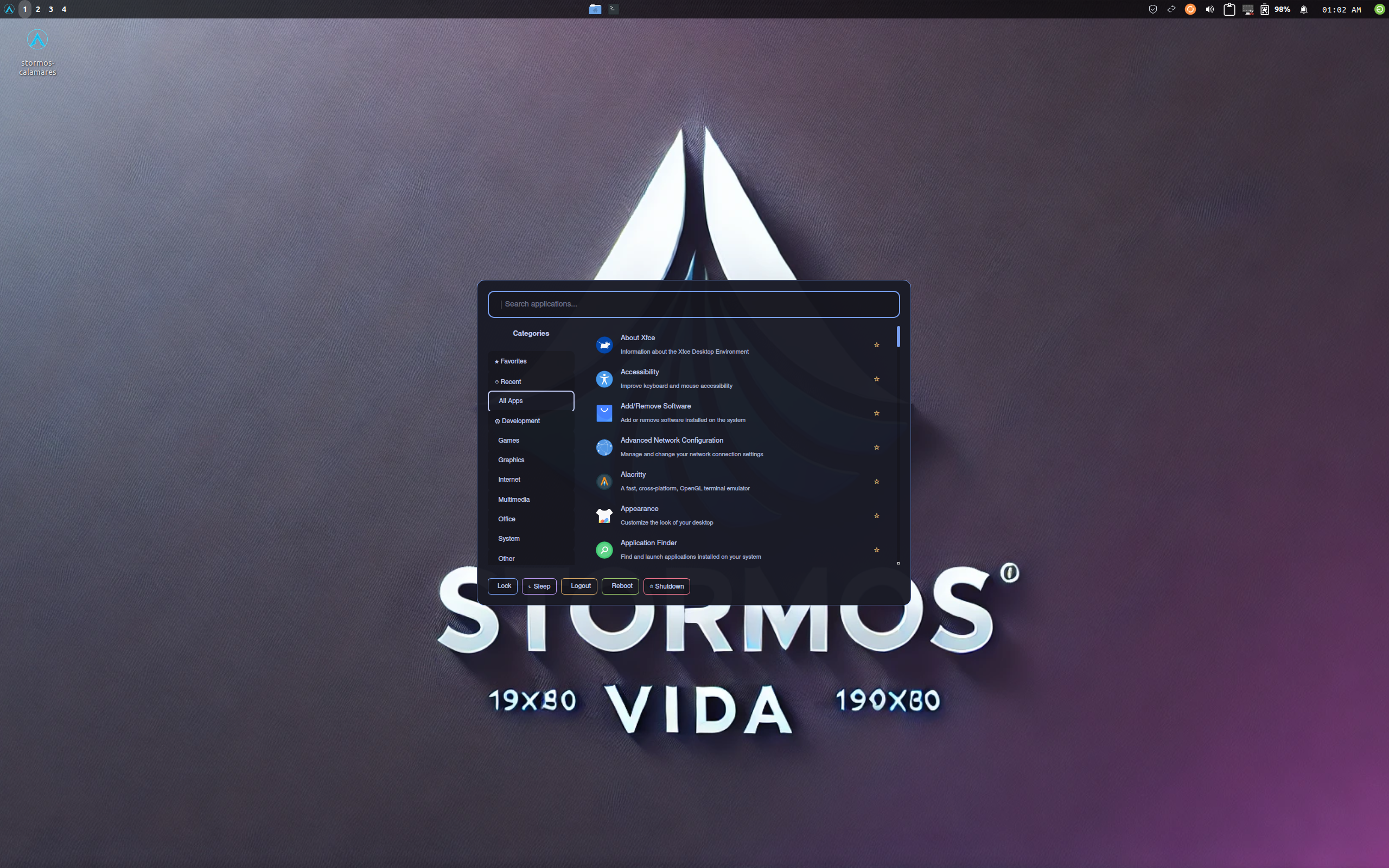 StormOS desktop screenshot: 21.7