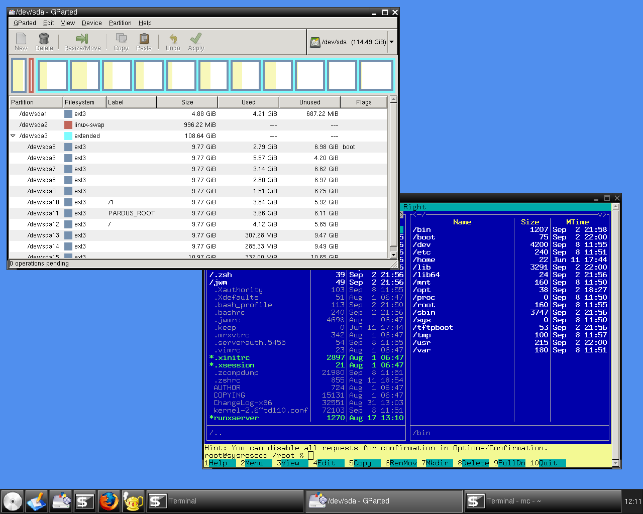 SystemRescue desktop screenshot: 1.1.0