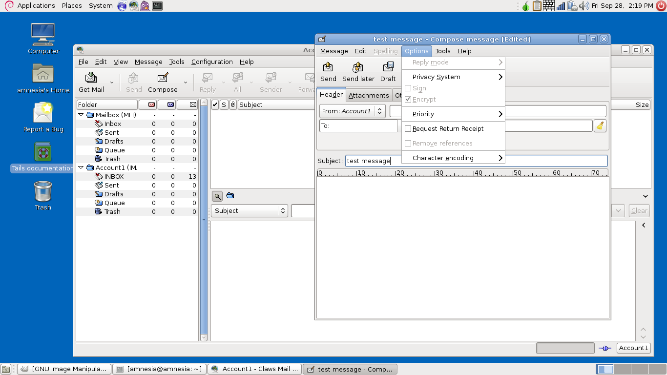 Tails desktop screenshot: 0.13 claws