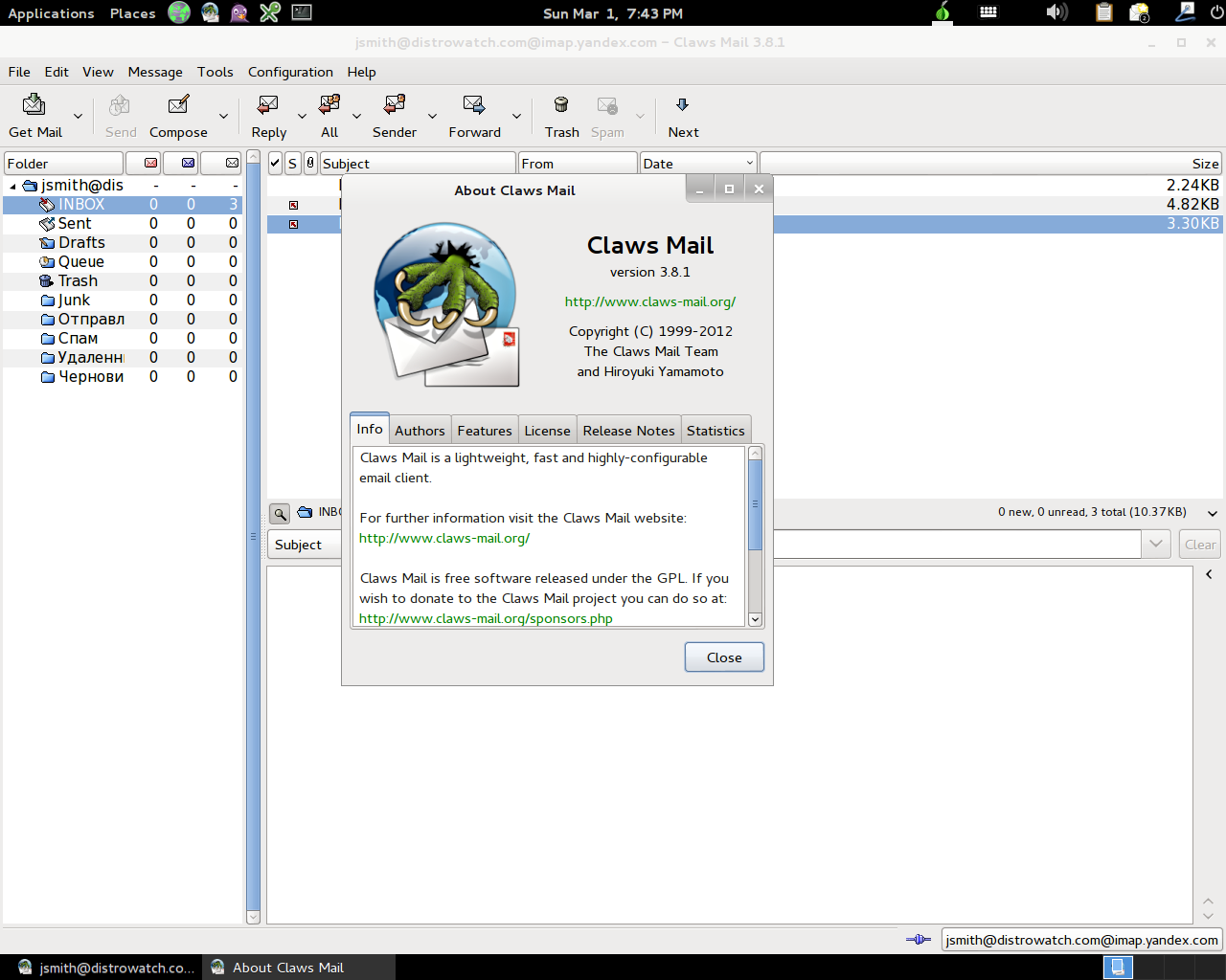 Tails desktop screenshot: 1.3 mail