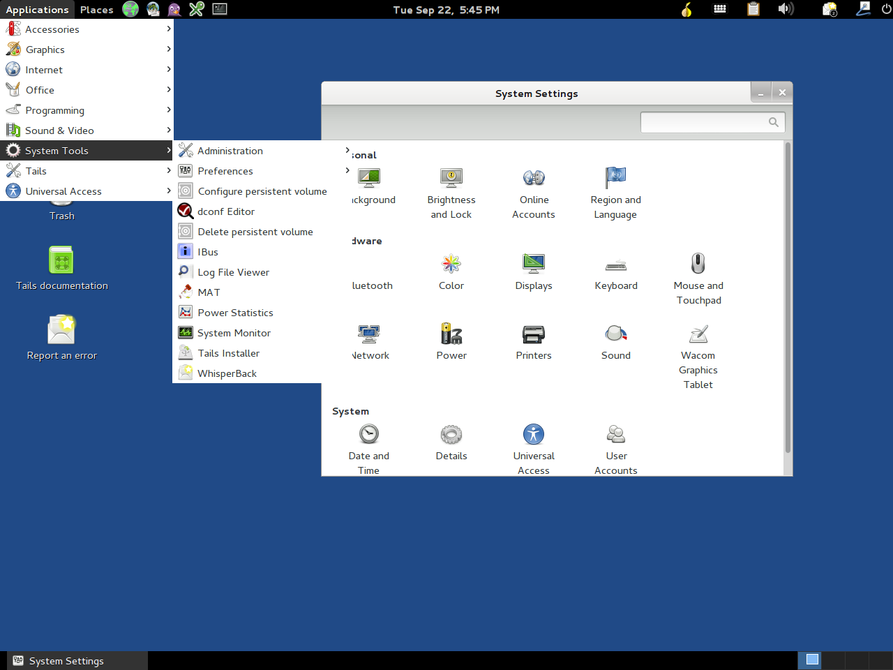 Tails desktop screenshot: 1.6