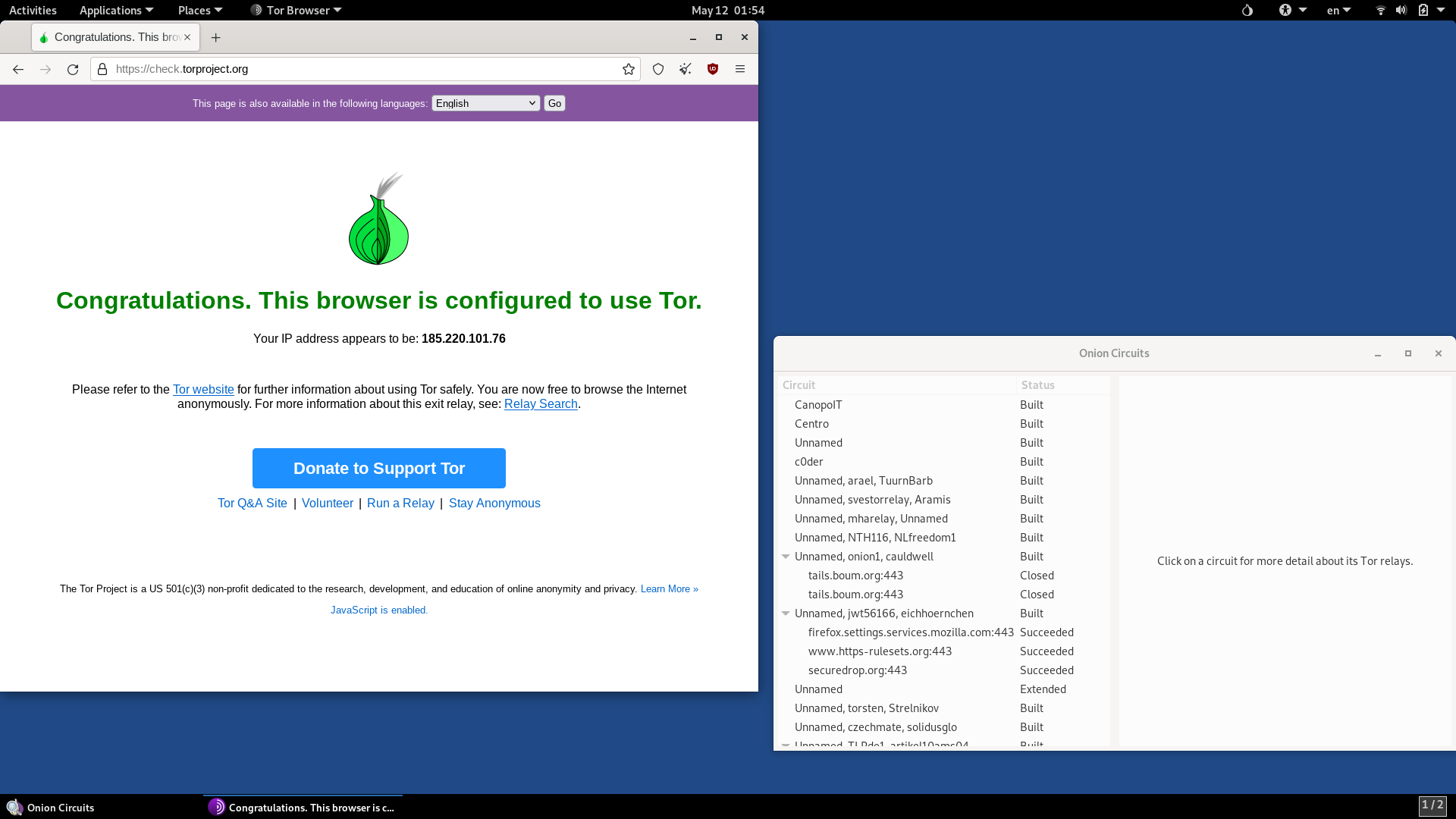 Tails desktop screenshot: 5.0 browser