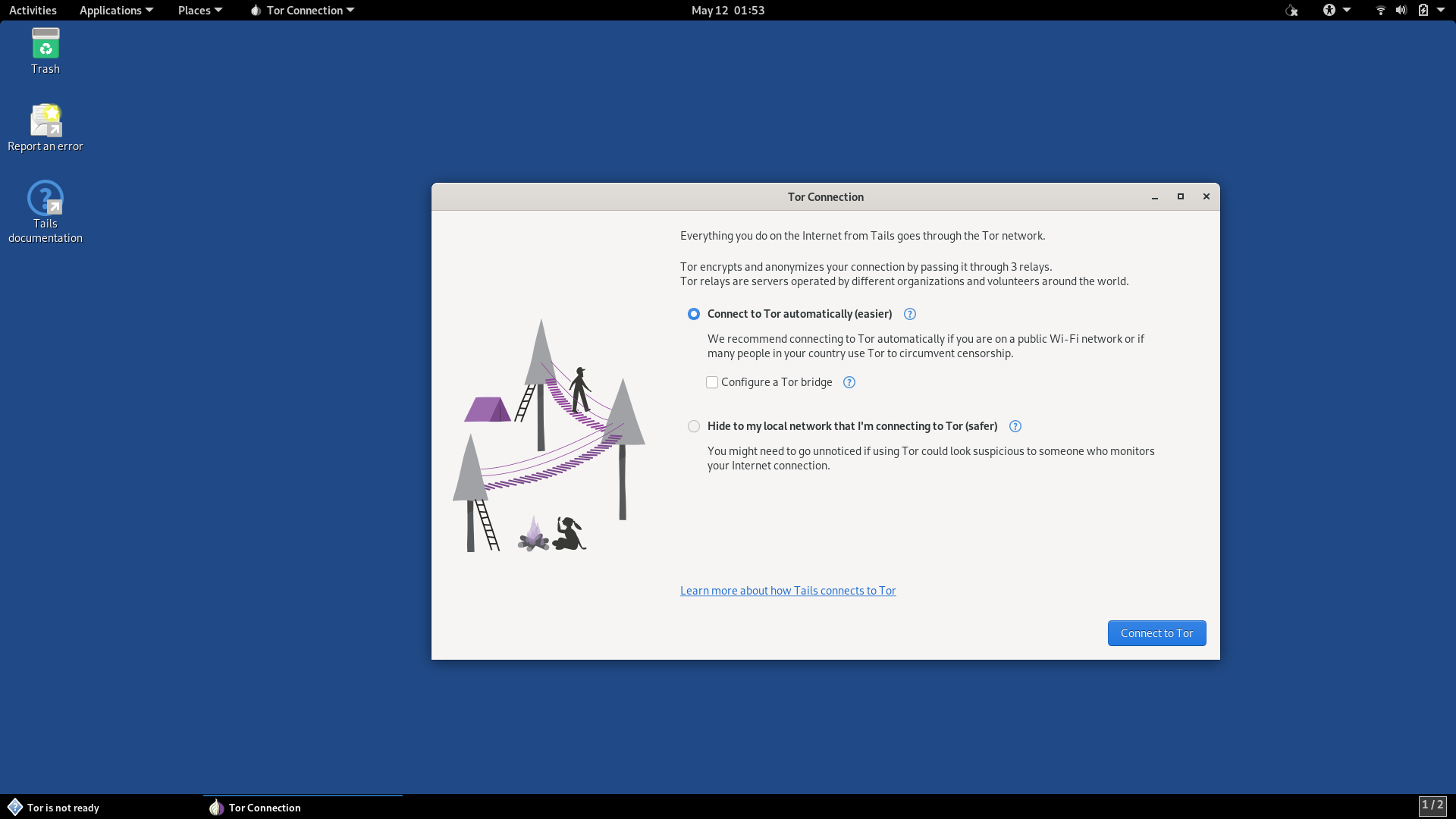 Tails desktop screenshot: 5.0 connect