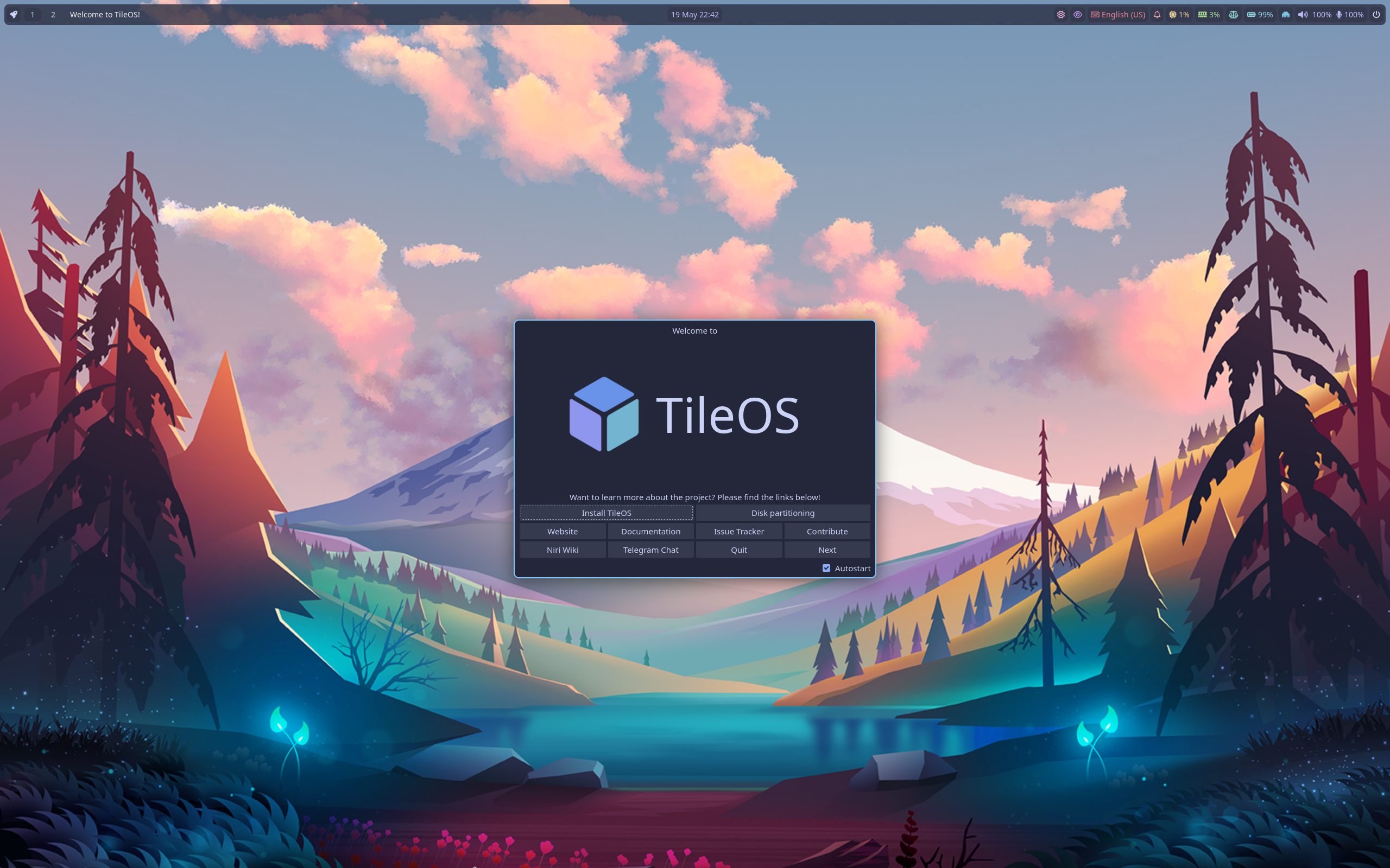 TileOS desktop screenshot: 2.0 niri