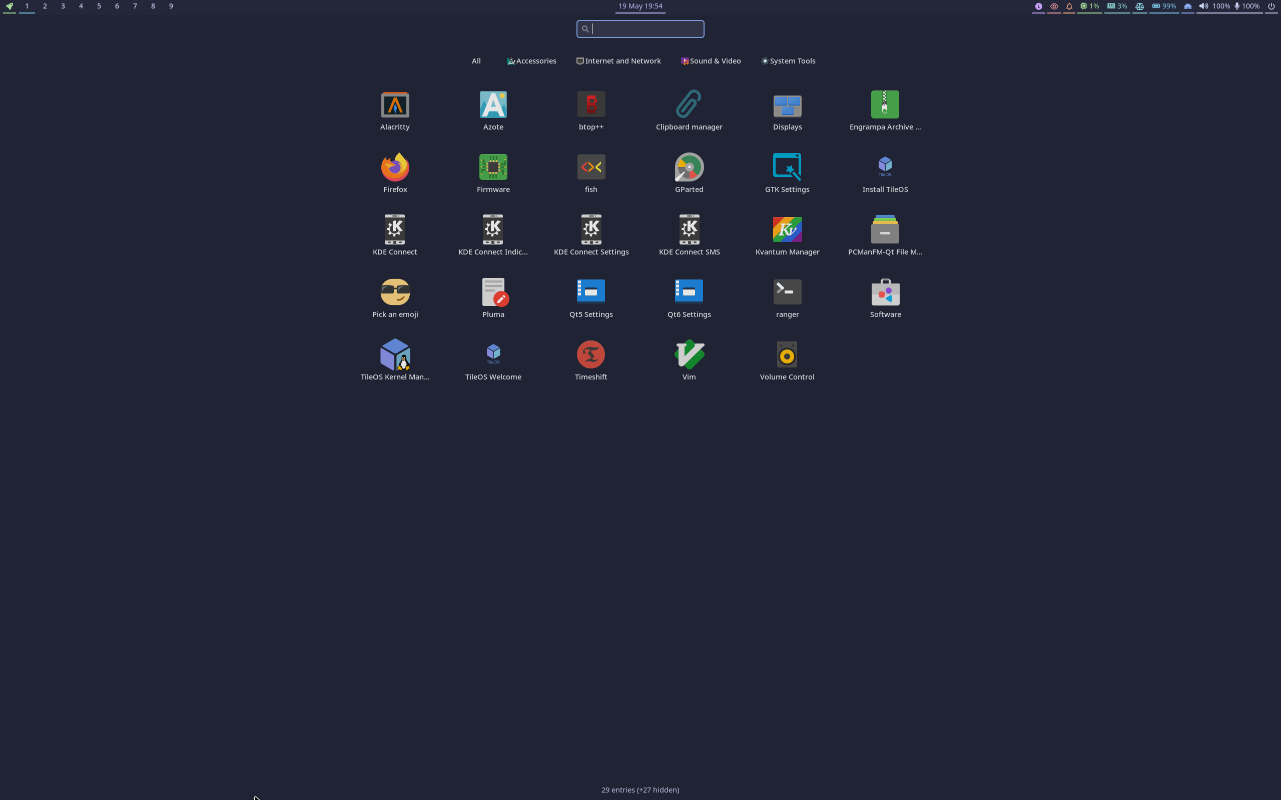 TileOS desktop screenshot: 2.0 river