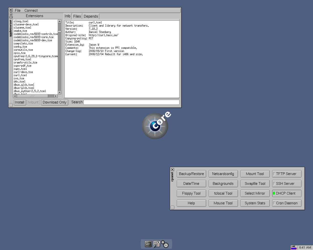 Tiny Core desktop screenshot: 2.3