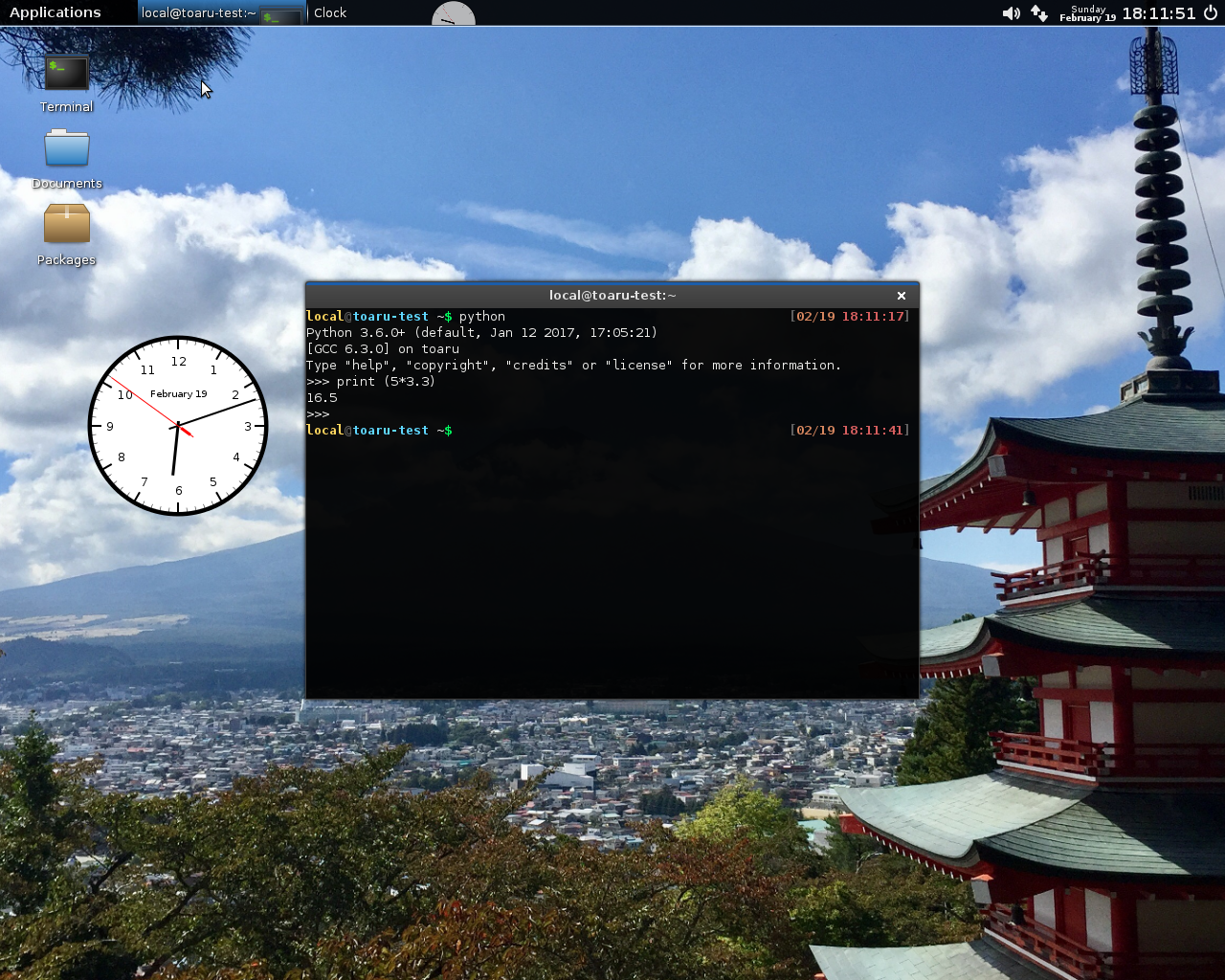 ToaruOS desktop screenshot: 1.0.4 python