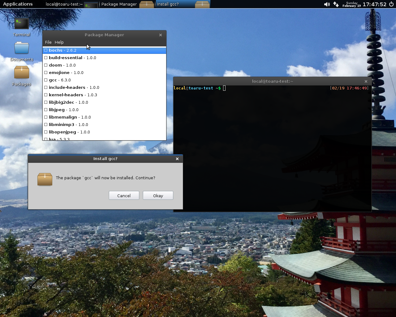ToaruOS desktop screenshot: 1.0.4 software